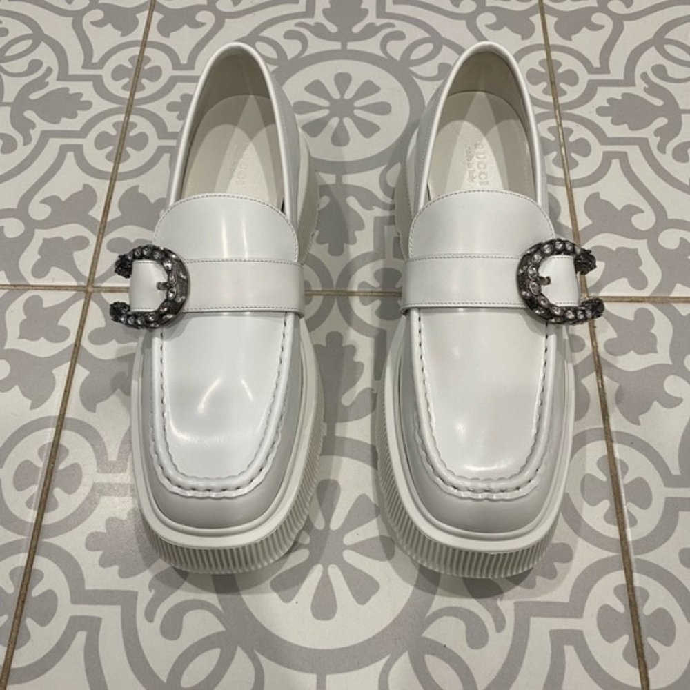 Gucci Loafers Dionysus White Leather Creepers - Picture 4 of 12